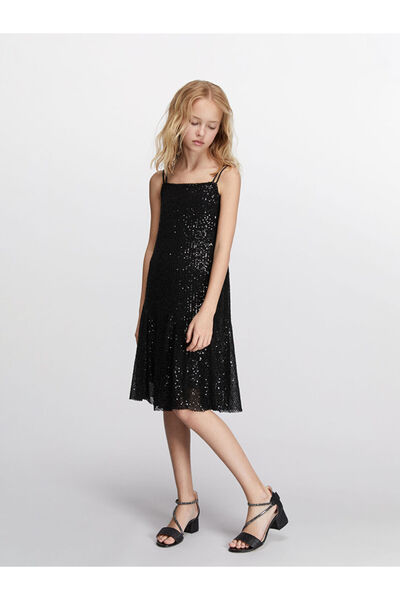 LC Waikiki Siyah Deri Görünümlü Kız Çocuk Topuklu Sandalet