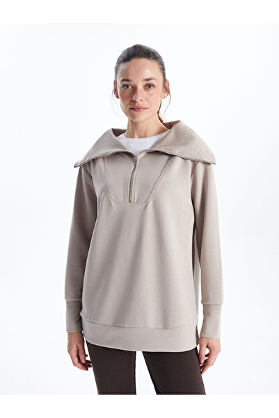 LC Waikiki Gray Stand Collar Oversize Women's Sweatshirt Tunic