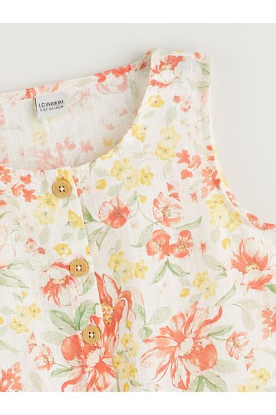 LC Waikiki Crew Neck Floral Girl's Jumpsuit