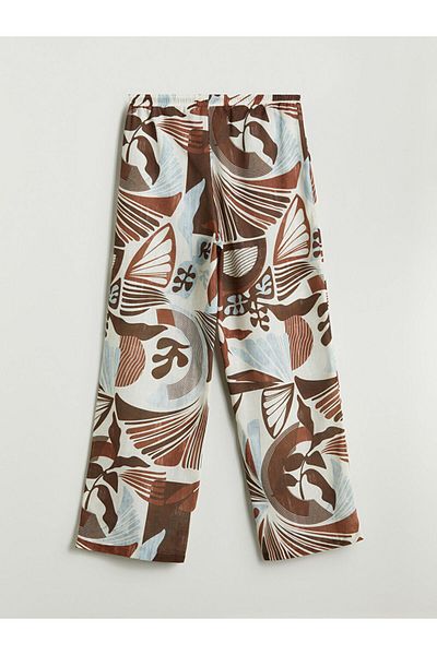 LC Waikiki Patterned Wide Leg Women's Trousers with Elastic Waist