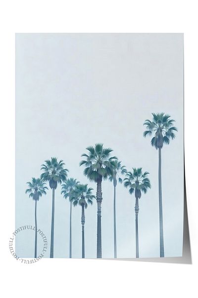Postifull Frameless Wall Poster, Palm Trees, Illustration, Blue Color Poster, 2025 Summer Selection, No:109