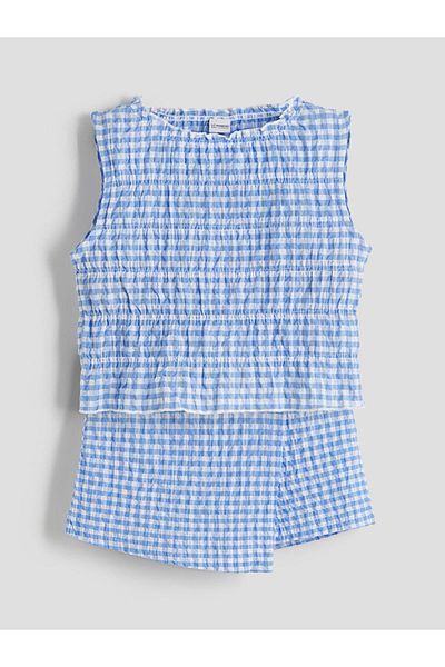 LC Waikiki Crew Neck Plaid Girls Blouse and Shorts Skirt