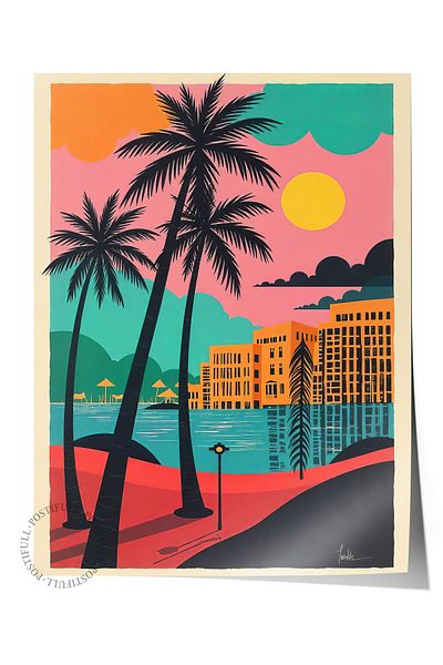 Postifull Frameless Wall Poster, Colorful Tropical, Illustration, Maximalist, Colorful Color Poster, 2025 Summer Se