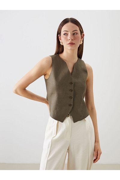 LC Waikiki V Neck Linen Women's Classic Vest