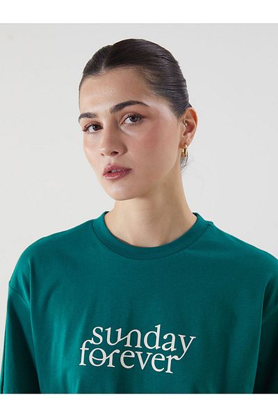 LC Waikiki Green Crew Neck Printed Women's Tunic