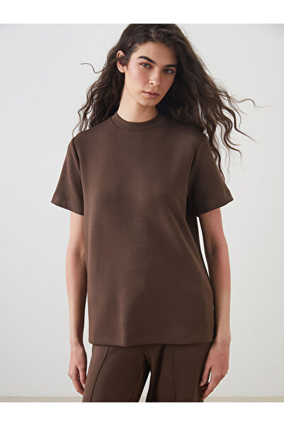 LC Waikiki Tricou maro guler ridicat modal pentru femei, în amestec de materiale