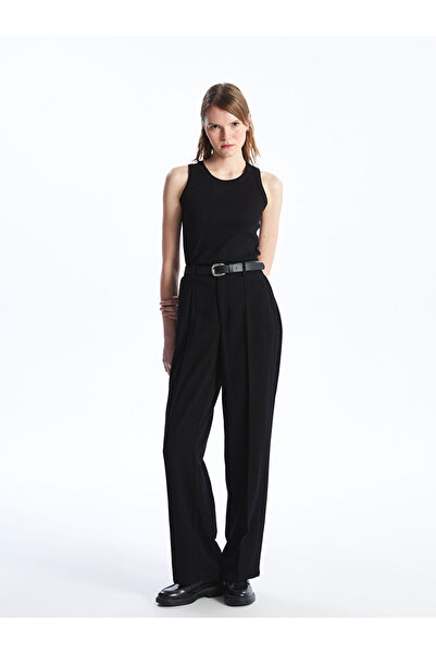 LC Waikiki Black Standard Fit Straight Wide Leg Women's Trousers
