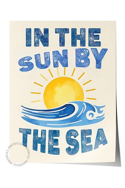 Postifull Frameless Wall Poster, Sunny Seaside, Illustration, Blue Color Poster, 2025 Summer Selection, No