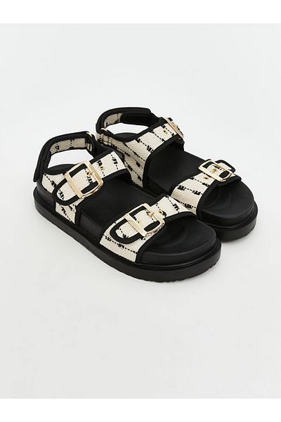 LC Waikiki Black Leather Look Women's Sandals