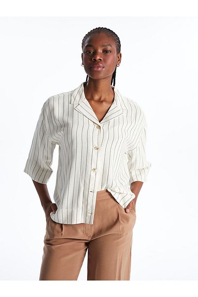LC Waikiki Lcw Striped Linen Blend Women's Shirt Fast Fashion