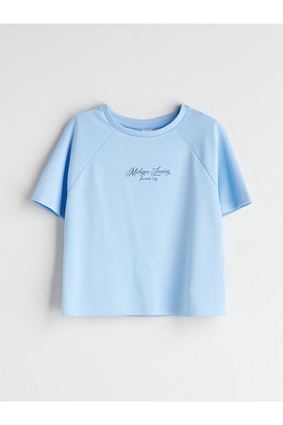 LC Waikiki Blue Crew Neck Soft Touch Girl's T-Shirt