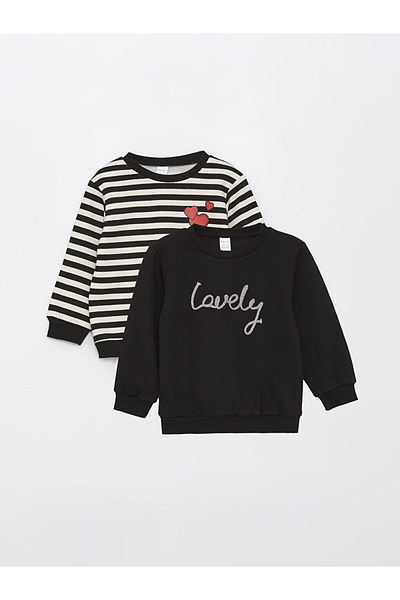 LC Waikiki Crew Neck Printed Baby Girl Sweatshirt 2-pack
