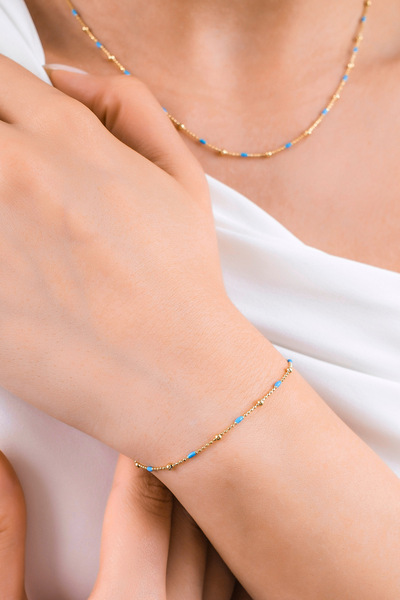 Side Gold Kuyumculuk 14 Ayar Sarı Altın Mineli Bileklik (MAVİ)