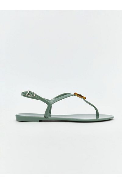 LC Waikiki Lcw Steps Green Buckle Detailed Flip Flops Women's Beach Sandals