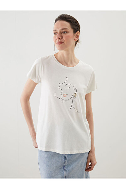LC Waikiki Rmz Gi̇yi̇m Farkiyla Zero Roba Collar Printed Women's T-Shirt