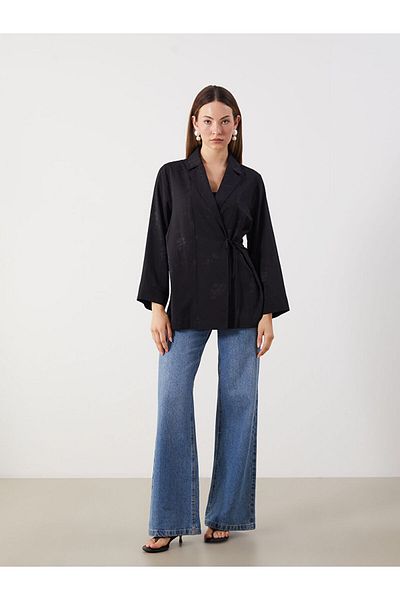 LC Waikiki Double Breasted Collar Floral Satin Women's Kimono