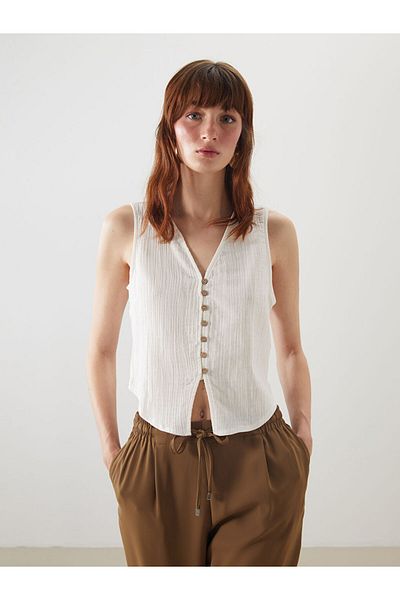 LC Waikiki V-Neck Textured Muslin Women's Vest
