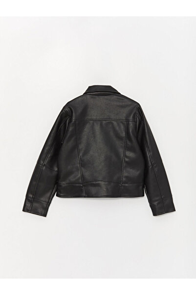 LC Waikiki Siyah Deri Görünümlü Kız Çocuk Mont