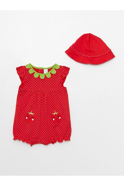 LC Waikiki Crew Neck Embroidery Detailed Baby Girl Jumpsuit and Hat Set of 2