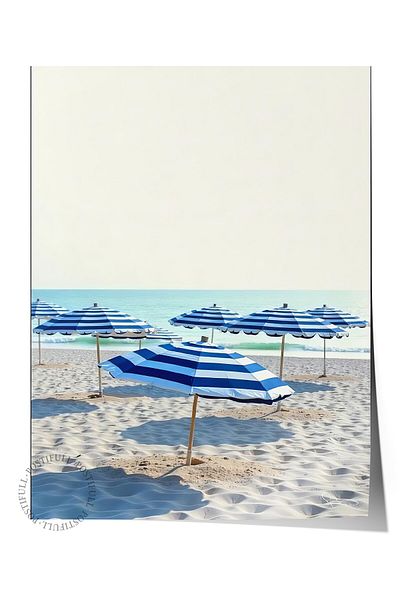 Postifull Frameless Wall Poster, Sea Umbrellas, Photo, Blue Color Poster, 2025 Summer Selection, No:109635