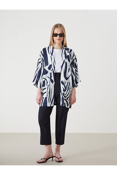 LC Waikiki Shawl Collar Patterned Linen Look Women's Kimono