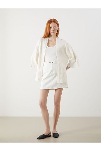 LC Waikiki Xside Beige Shawl Collar Textured Oversize Women's Kimono