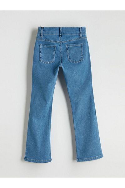 LC Waikiki Girl's Jean Trousers with Adjustable Elastic Waist and Stones