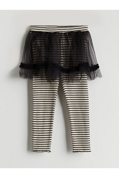 LC Waikiki Striped Girls' Leggings with Elastic Waist