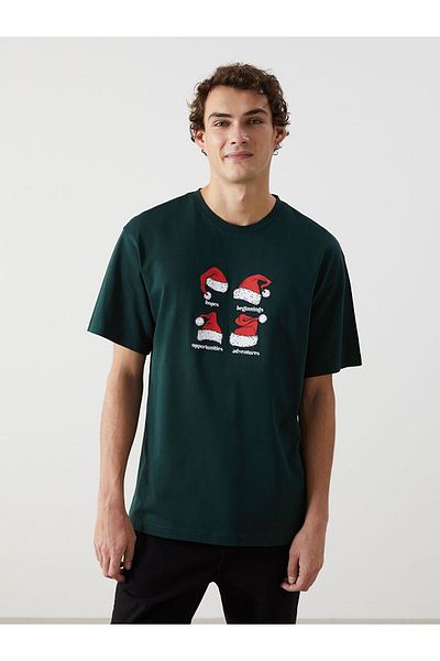 LC Waikiki Crew Neck Short Sleeve New Year Themed Combed Cotton Men's T-Shirt