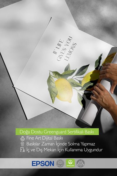 Postifull Poster de perete fără rame, lămâi, frunze, text, acuarelă, bază tipografie, galben, culoare verde