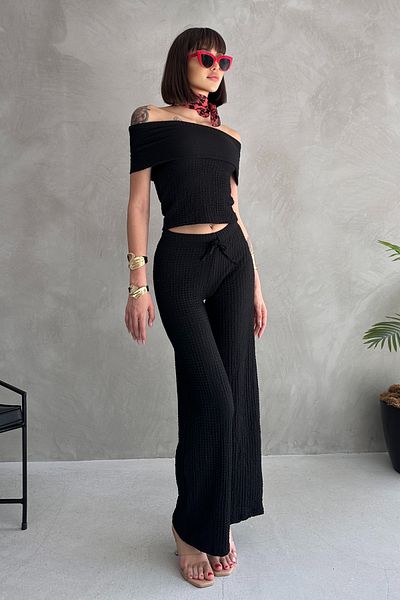 Rabi Shine Gofre Fabric Madonna Collar Pants Suit