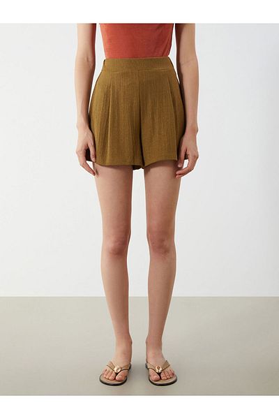 LC Waikiki Brown Pleated Women's Shorts with Elastic Waist
