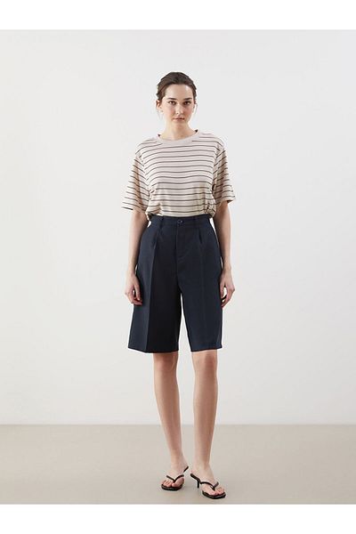 LC Waikiki Ecru Crew Neck Striped Oversize Women's T-Shirt