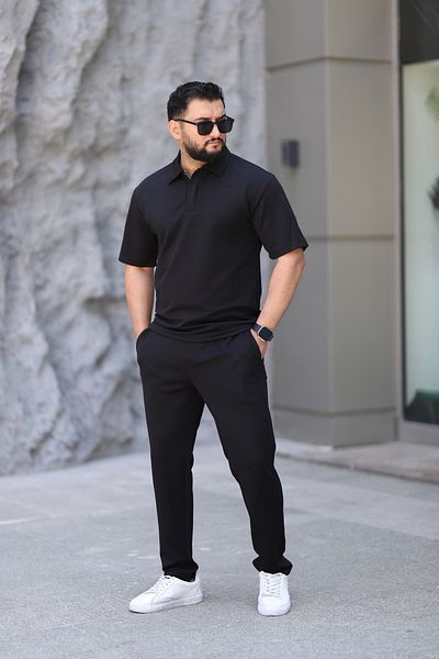 cto your style Men's Polo Neck T-Shirt Casual Fit Zipper Snap Detail Bottom Top Suit