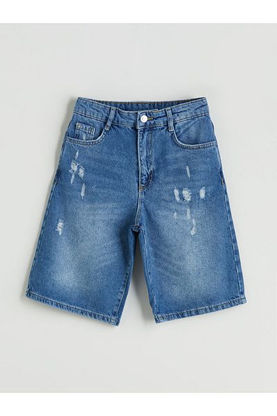 LC Waikiki Indigo Ripped Detailed Girl's Jean Shorts