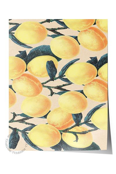 Postifull Frameless Wall Poster, Lemons, Leaves, Botany, Illustration, Yellow, Green Color Poster, 2025
