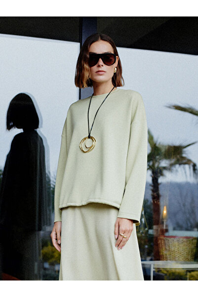 LC Waikiki Tunica hanorac verde guler rotund supradimensionat pentru femei