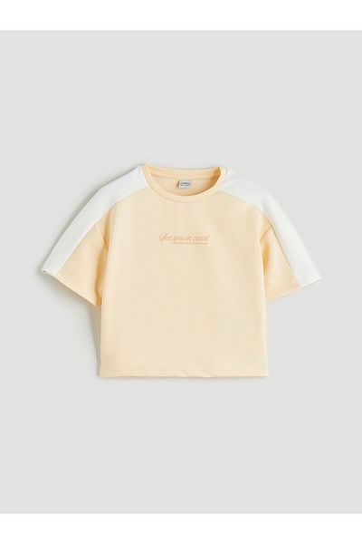 LC Waikiki Orange Crew Neck Soft Touch Girl's T-Shirt and Shorts