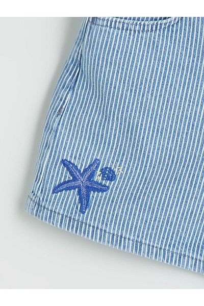 LC Waikiki Indigo Striped Girl's Jean Shorts