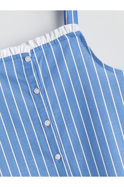 LC Waikiki Blue Square Collar Girl's Crop Blouse