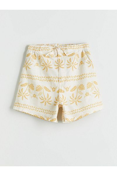 LC Waikiki Ecru Floral Girl's Shorts with Elastic Waist