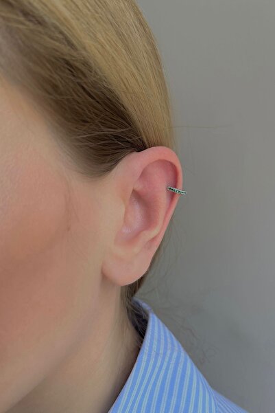Bijou Luz Gümüş Zarif Yeşil Zirkon Taşlı Halka Piercing