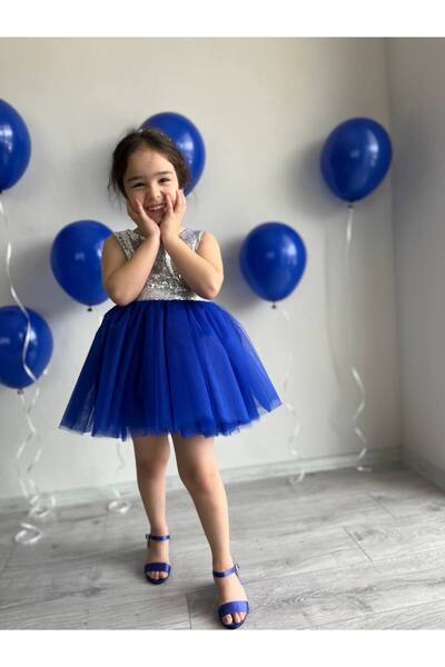 Sare Çocuk Giyim Girl's Princess Model Mini Navy Blue Tulle Skirt Birthday Dress