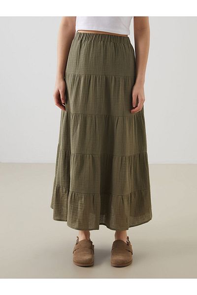 LC Waikiki Xside Green Folded Skirt with Elastic Waist