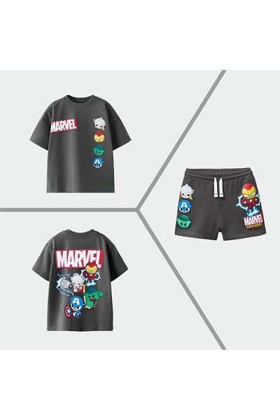 Kidmark Çocuk Modası Children's Marvel Avangers Printed 100% Cotton Summer Set