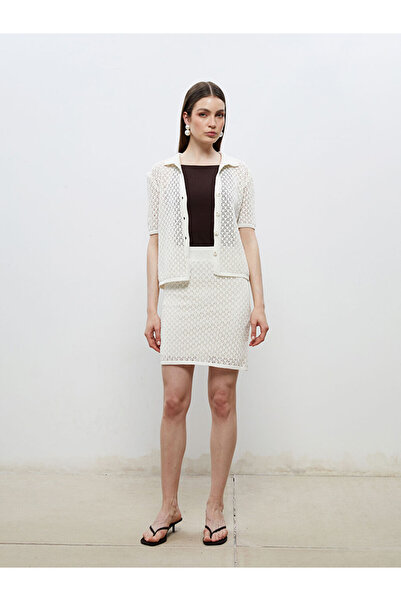 LC Waikiki Rmz Gi̇yi̇m Farkiyla Waist Drawstring Openwork Mini Knitwear Skirt