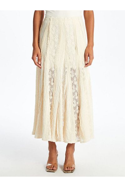 LC Waikiki Ecru Elastic Waist Lace Pleated Skirt