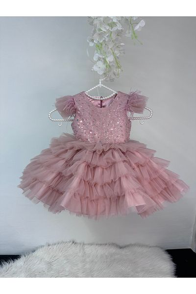 İlknur Karaca Design Powder Beaded Skirt Ruffled Girl Child Special Occasion Birthday Dress