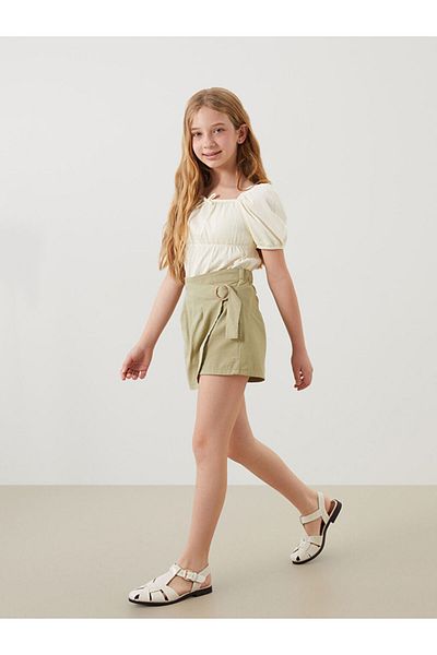 LC Waikiki Lcw Waist Elastic Linen Blend Girls Shorts Skirt Fast Fashion