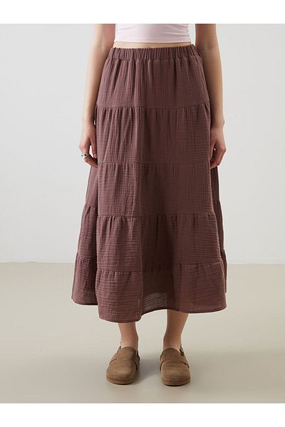 LC Waikiki Xside Brown Folded Skirt with Elastic Waist